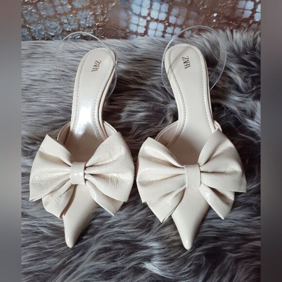 Nwot Zara Cream Bow Detail Women's Heels - Picture 11 of 13